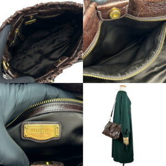 Miu Miu handbag brown leather matelassé gathered - Picture 10 of 11